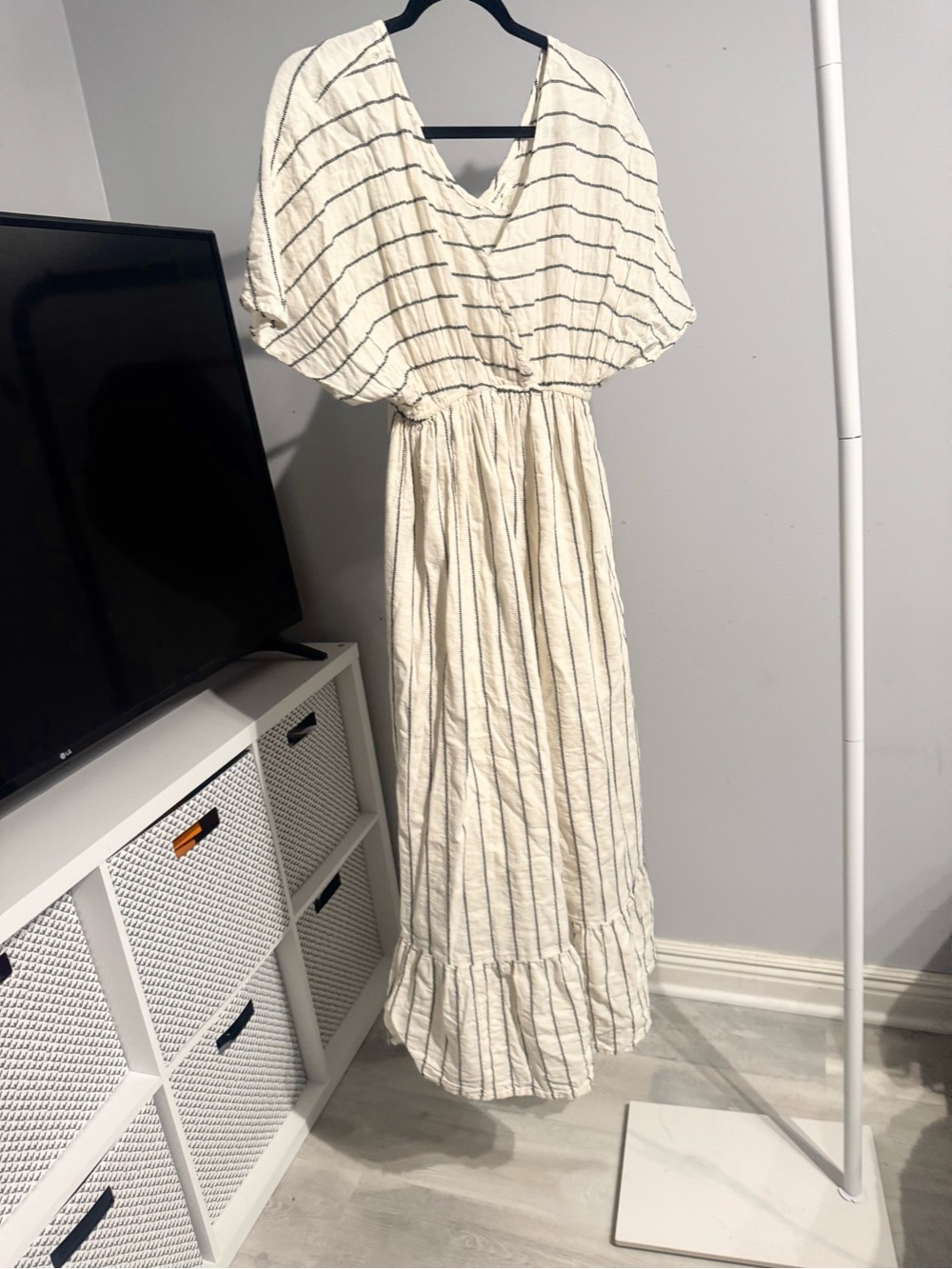 Cream and Black Striped Maxi Dress - Lightweight V-Neck